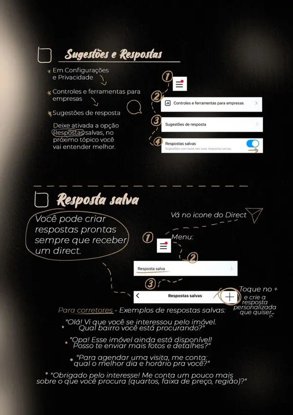 Página: sugestões de resposta e respostas salvas